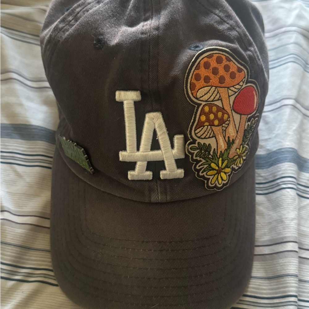 Distressed LA MLB Cap with Mushroom Patch